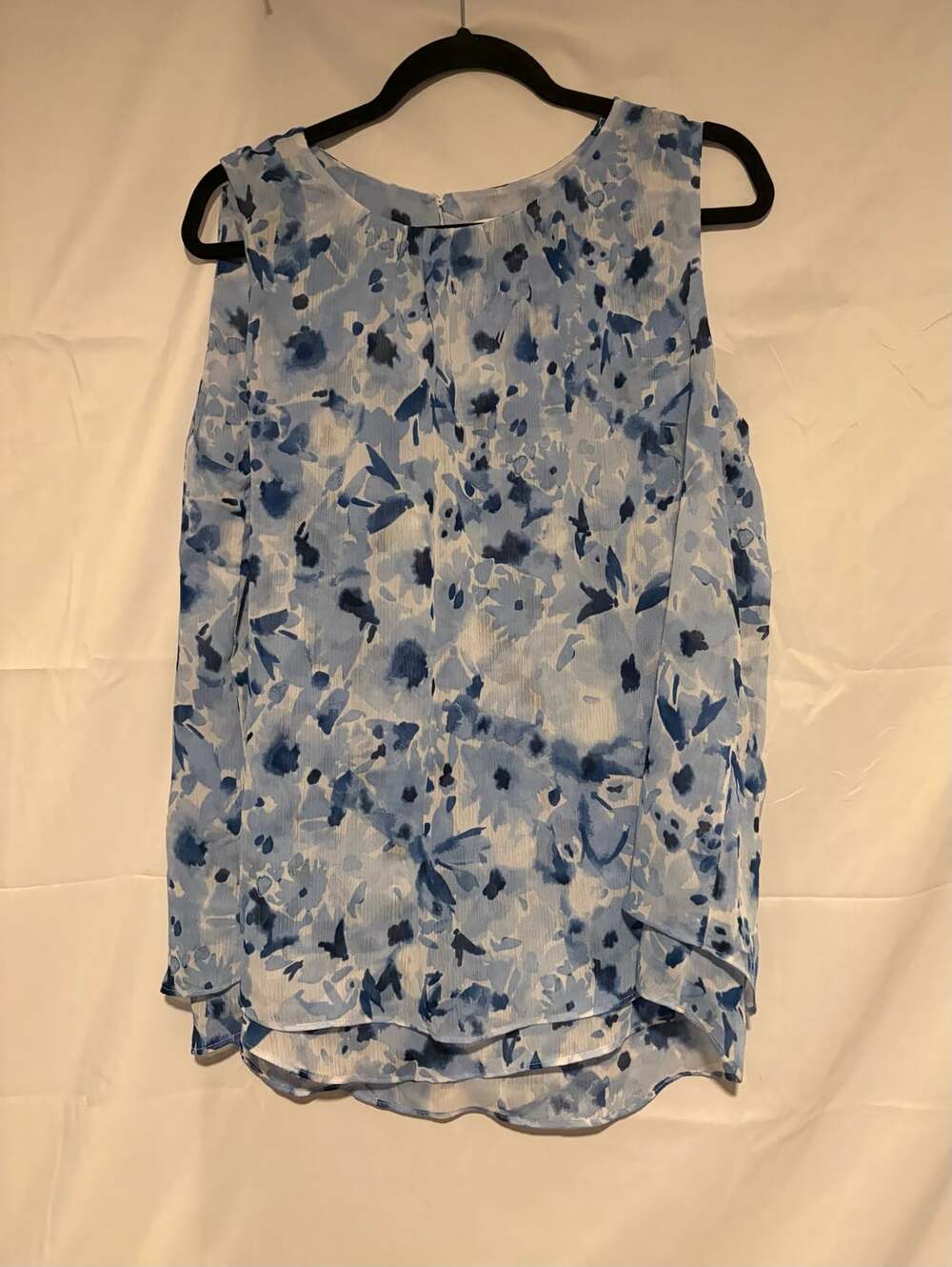 Cristina B. Sleeveless Blouse Size L Blue Floral Sheer Layered